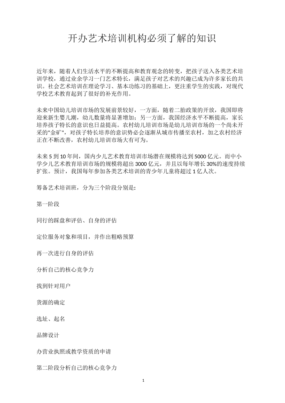 开办艺术培训机构必须了解的知识_第1页