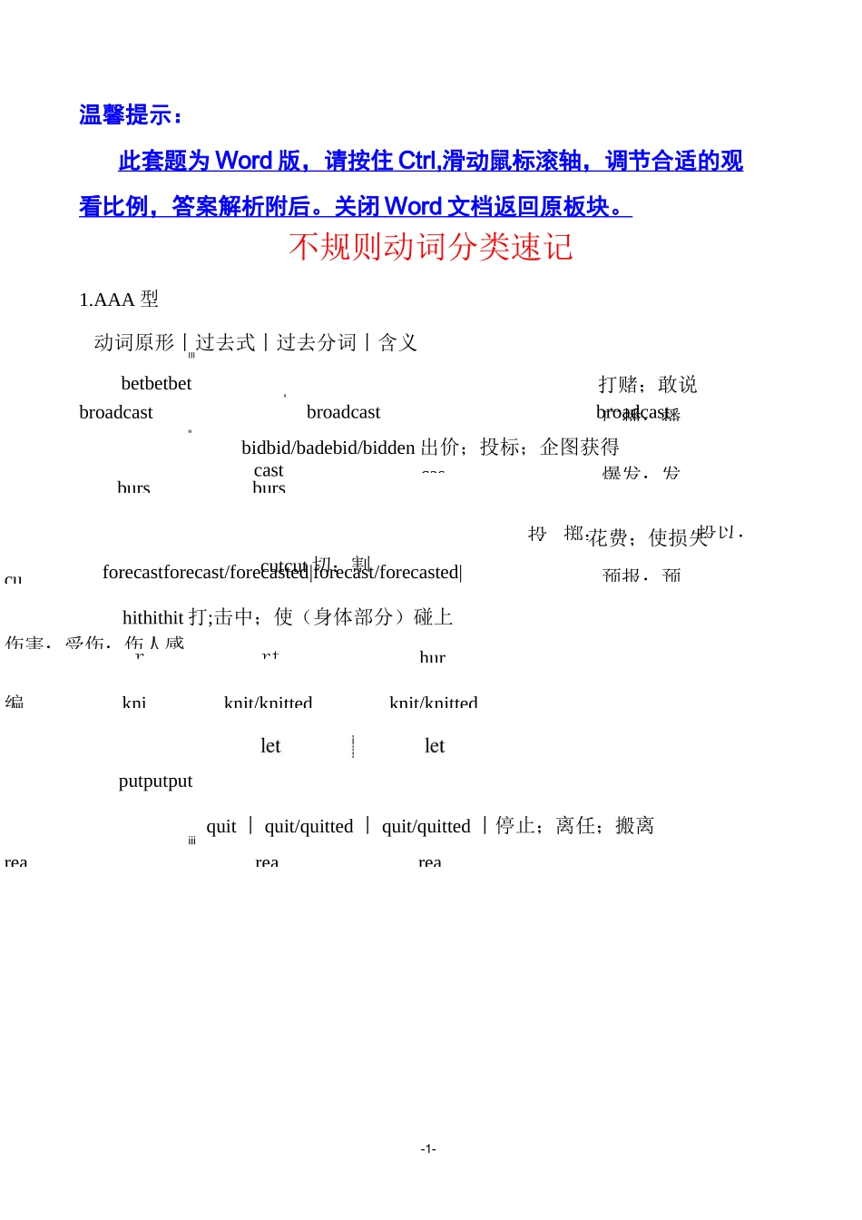 不规则动词分类速记_第1页