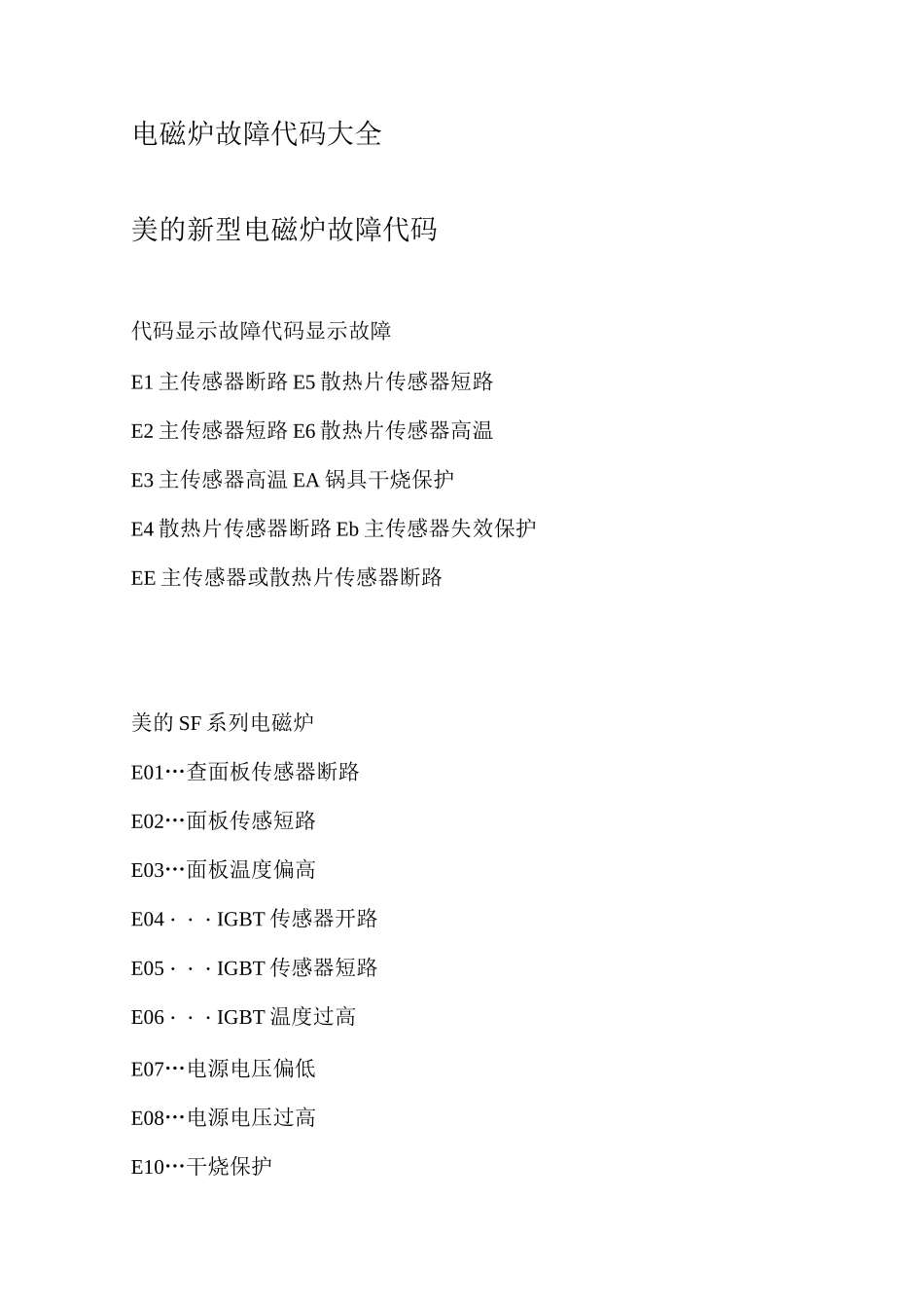 电磁炉故障代码大全_第1页