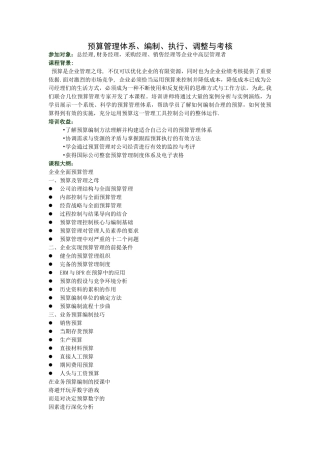 预算管理体系、编制、执行、调整与考核