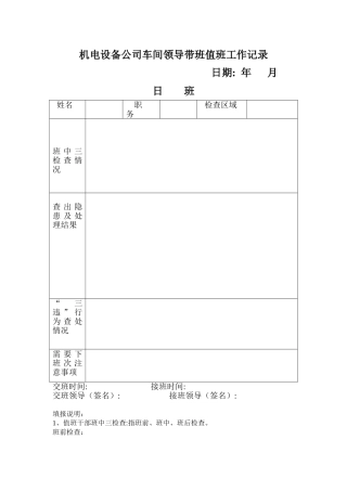 领导值班、带班记录表