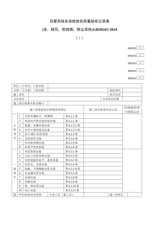 风管系统安装检验批质量验收记录表1Ⅰ