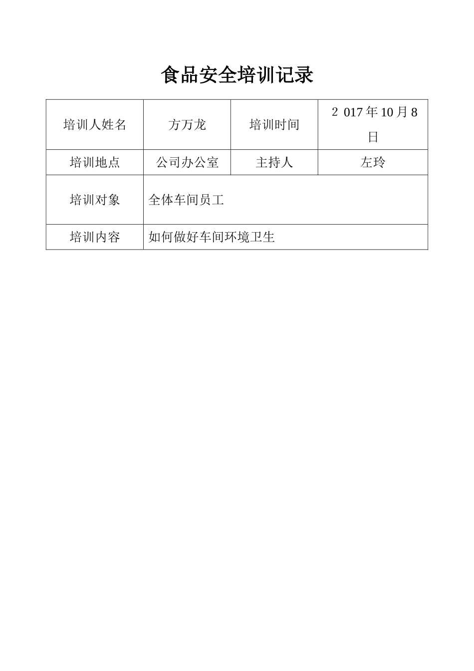 食品安全培训记录07422_第1页