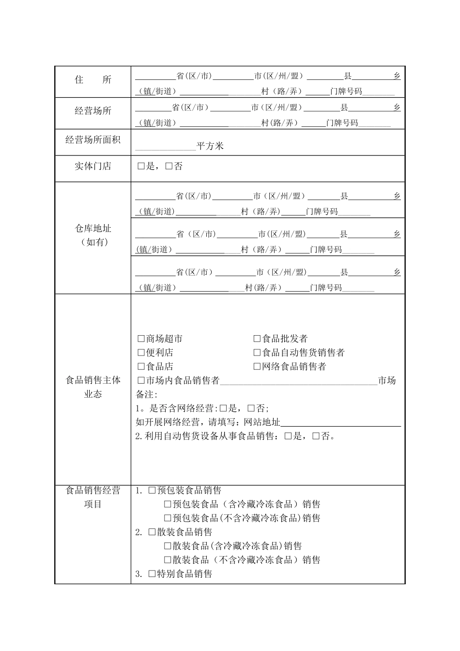 食品经营许可证申请书_第3页
