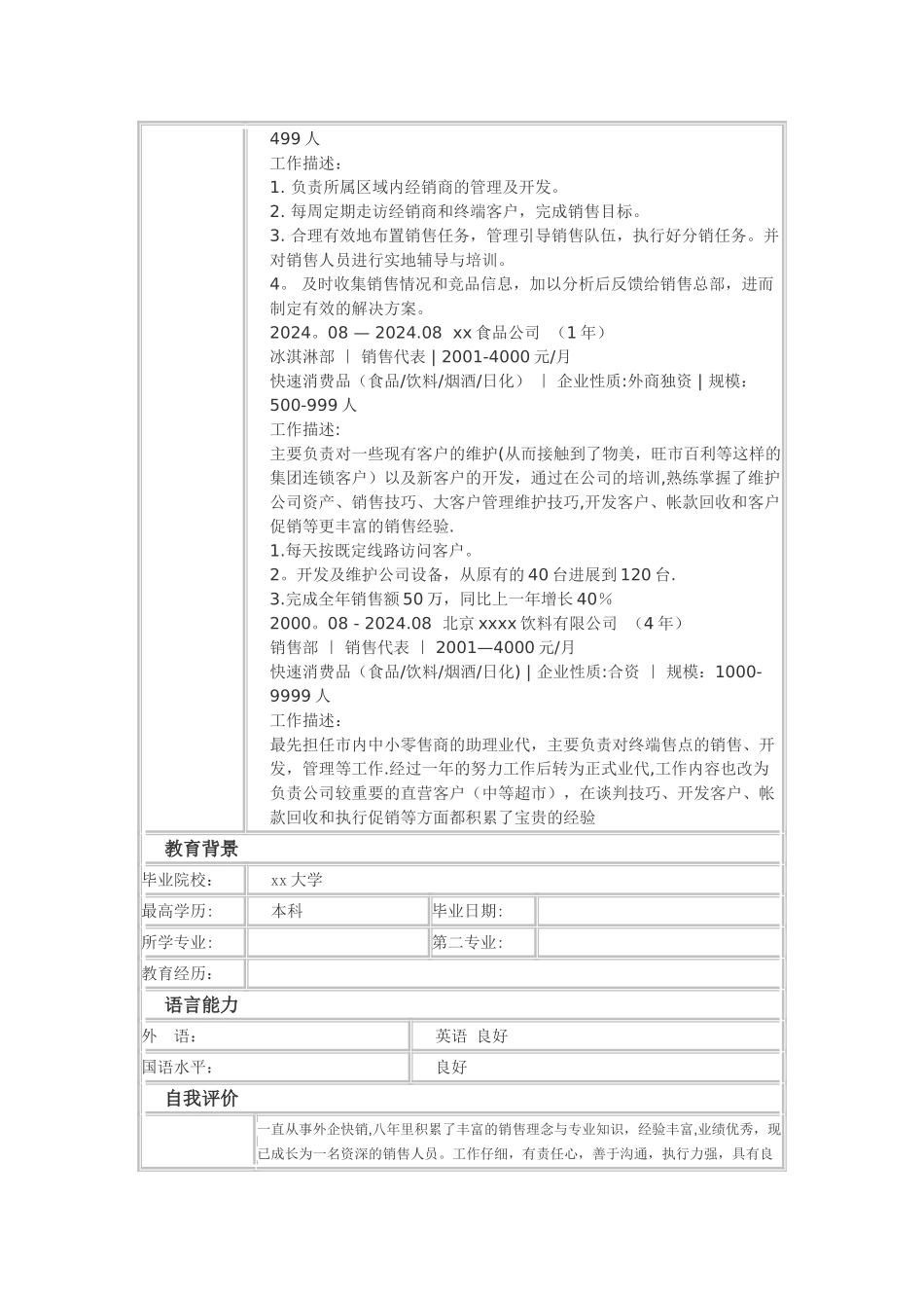 饮食类高级销售顾问-个人简历模板_第2页