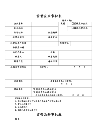 首营企业、首营品种审批表
