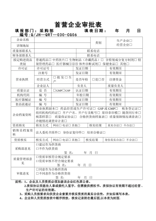 首营企业、品种、客户审批表
