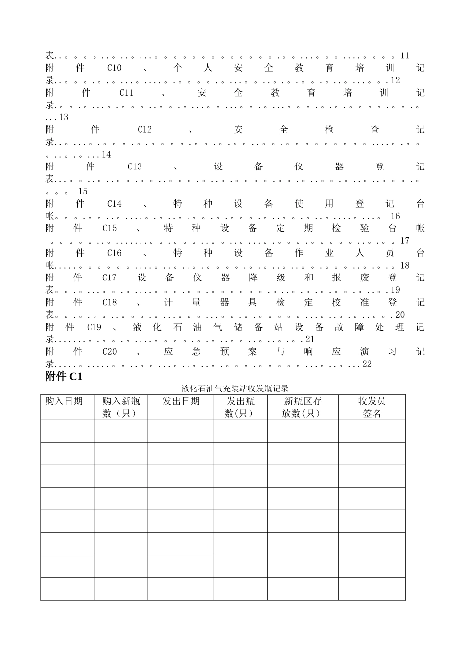 马关县云波液化气库气瓶充装质量管理手册附件C操作记录表_第2页