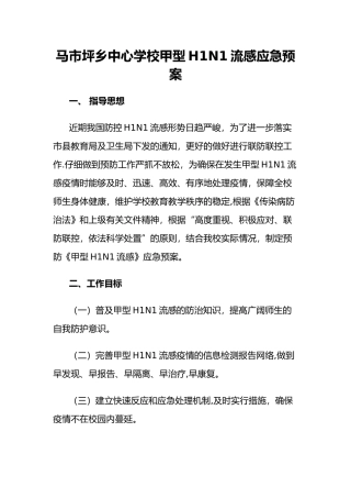 马市坪乡中心学校甲型H1N1流感应急预案