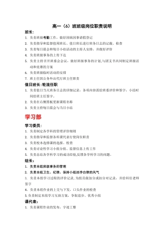 高一(6)班班级岗位职责说明