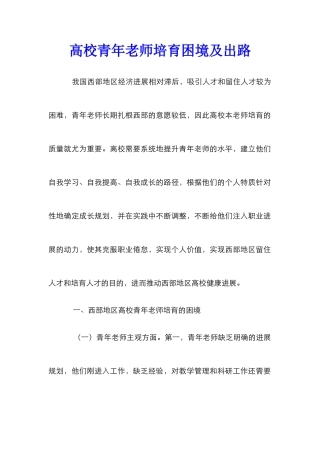 高校青年教师培养困境及出路
