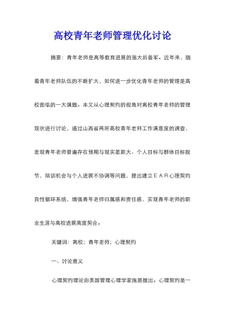 高校青年教师管理优化研究