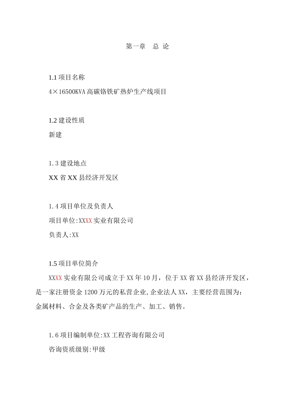 高碳铬铁项目可行性研究报告_第1页