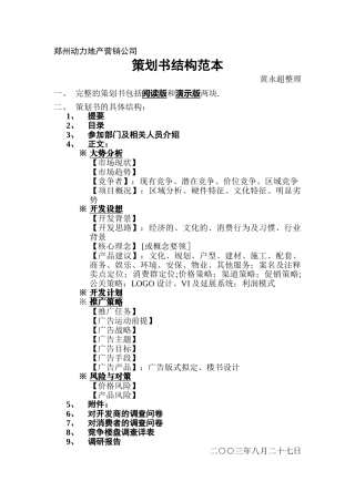 高级培训：策划书结构范本