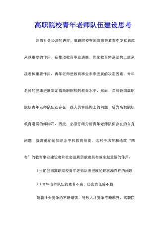 高职院校青年教师队伍建设思考