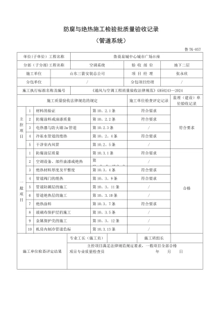 鲁TK-057防腐与绝热施工检验批质量验收记录表