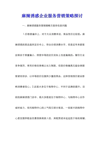 麻辣诱惑企业服务营销策略探讨