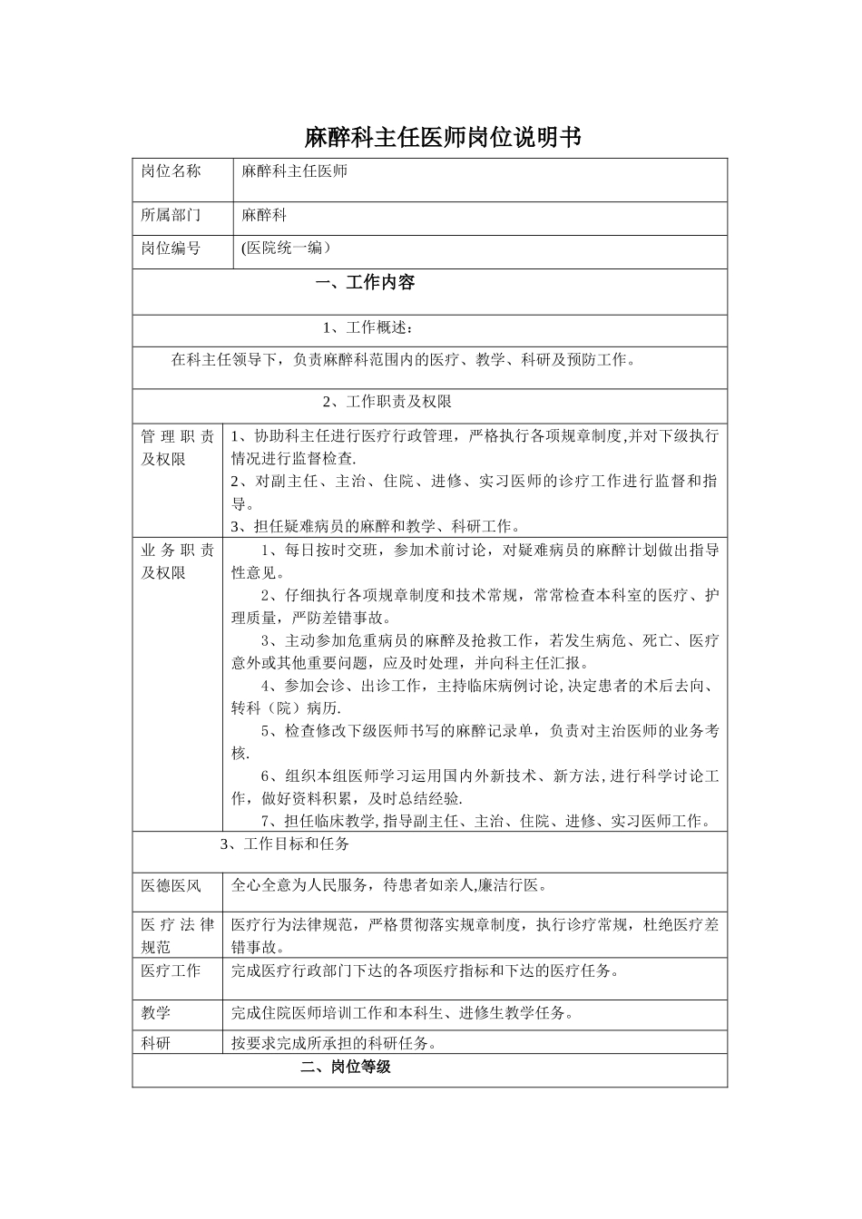 麻醉科岗位说明书-_第1页