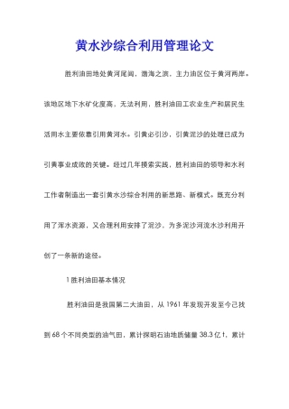 黄水沙综合利用管理论文