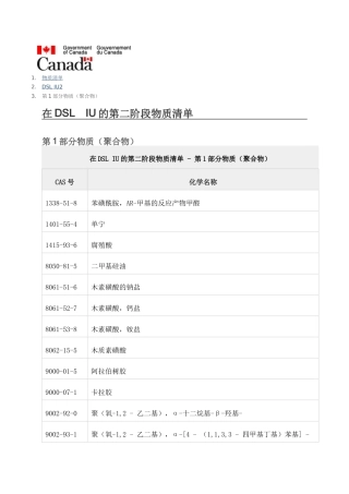 Canada环境保护法规物质清单