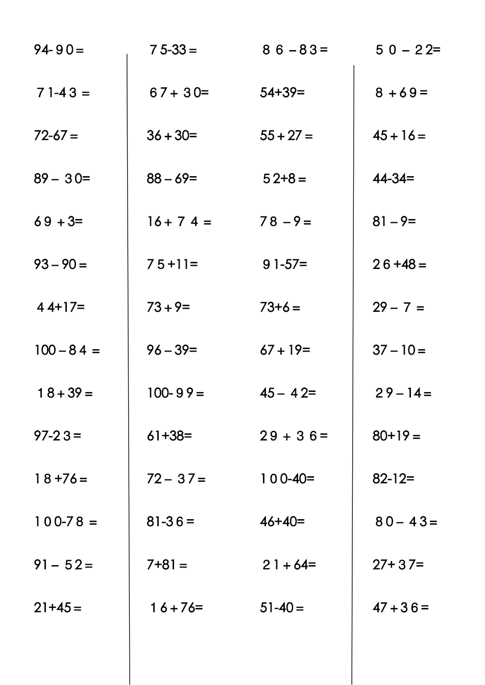 100以内加减法竖式计算_第1页