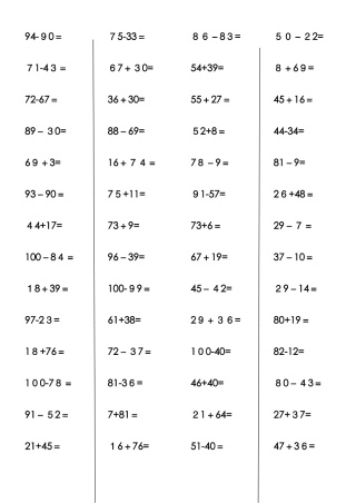 100以内加减法竖式计算