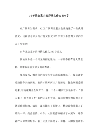 14年思念家乡的抒情文作文300字