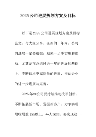 2025公司发展规划方案及目标