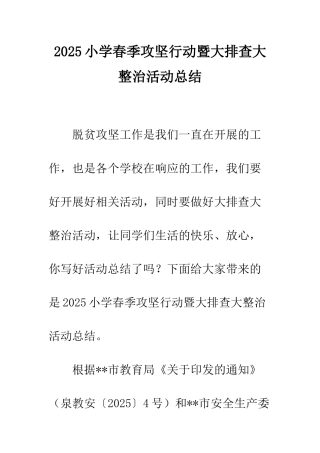 2025小学春季攻坚行动暨大排查大整治活动总结
