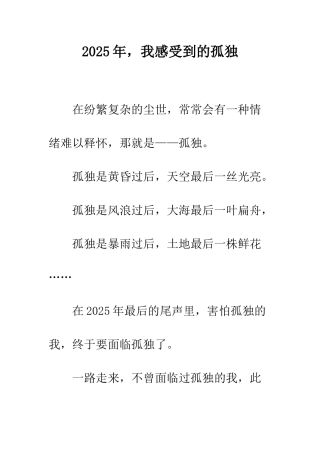 2025年-我感受到的孤独