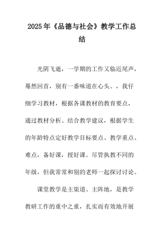 2025年《品德与社会》教学工作总结