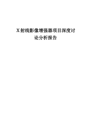2025年X射线影像增强器项目深度研究分析报告