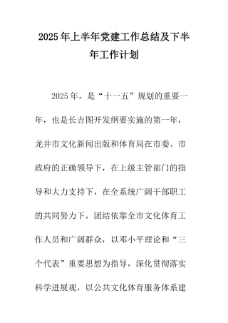 2025年上半年党建工作总结及下半年工作计划