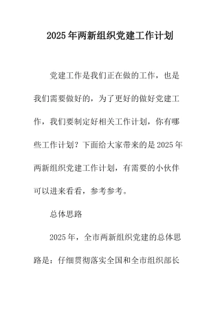 2025年两新组织党建工作计划