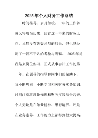 2025年个人财务工作总结