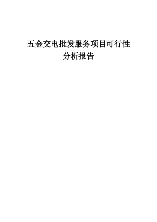 2025年五金交电批发服务项目可行性分析报告
