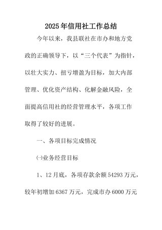 2025年信用社工作总结