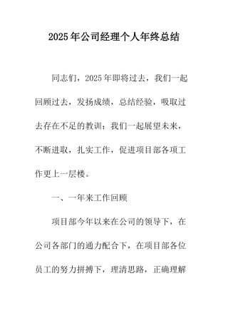 2025年公司经理个人年终总结