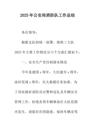 2025年公安局消防队工作总结