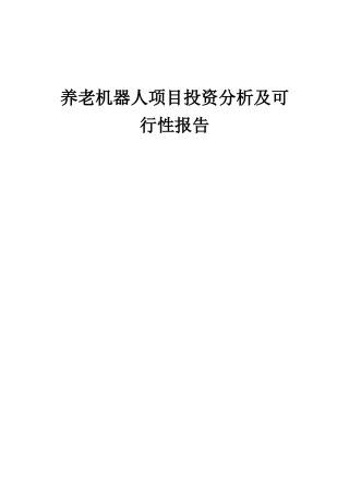 2025年养老机器人项目投资分析及可行性报告