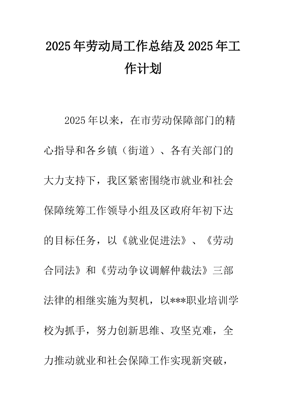 2025年劳动局工作总结及2025年工作计划_第1页