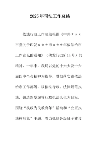 2025年司法工作总结