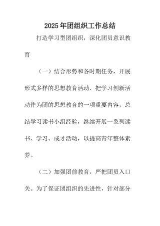 2025年团组织工作总结