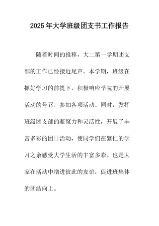 2025年大学班级团支书工作报告