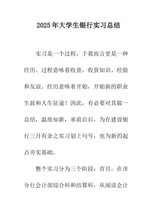 2025年大学生银行实习总结