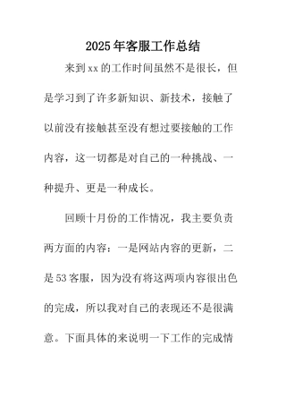 2025年客服工作总结