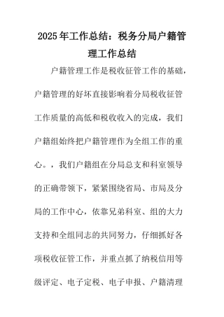 2025年工作总结税务分局户籍管理工作总结