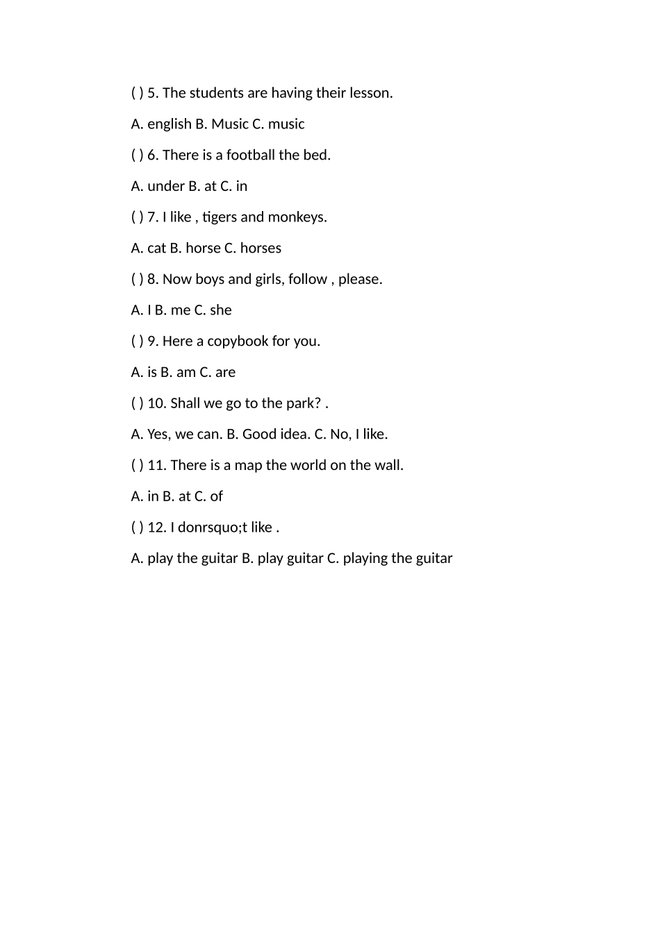 5年级上学期英语期中试卷答案_第3页