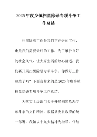 2025年度乡镇扫黑除恶专项斗争工作总结