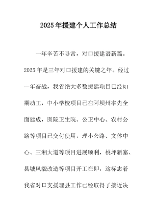 2025年援建个人工作总结